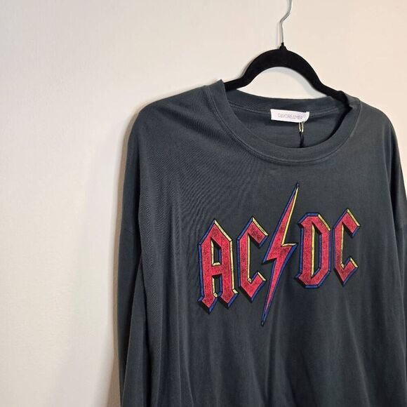 Daydreamer AC/DC Crop Sweatshirt Women's Medium Gray Graphic Print Gorpcore - Picture 2 of 6